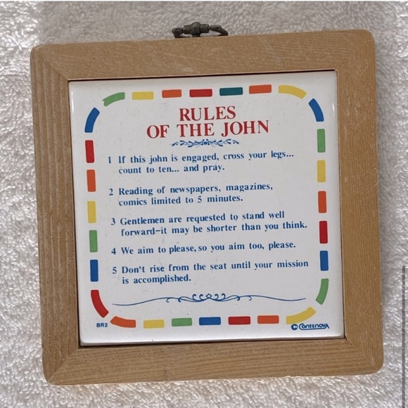Vintage Rules Of The John Framed Decorative Ceramic Tile - Picture 6 of 6